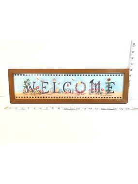 Welcome Sign By Diane Arthurs Wood Frame Floral & Nature Design 20" X 6" Wall
